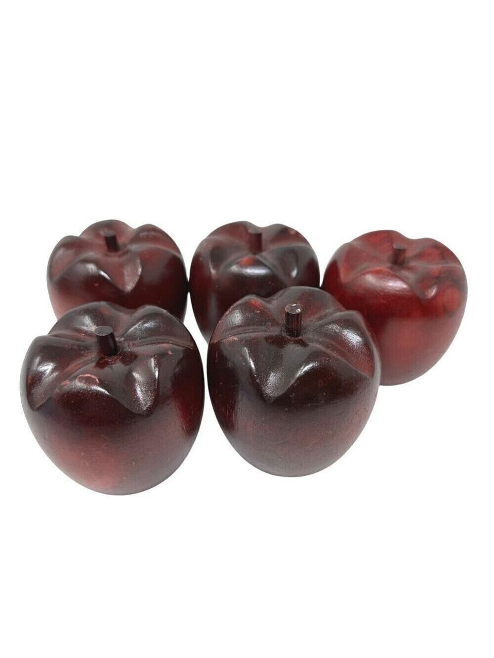 Set Of 5 Red Wooden Apples Rustic Farmhouse Kitchen Bowl Filler Decor Primitive